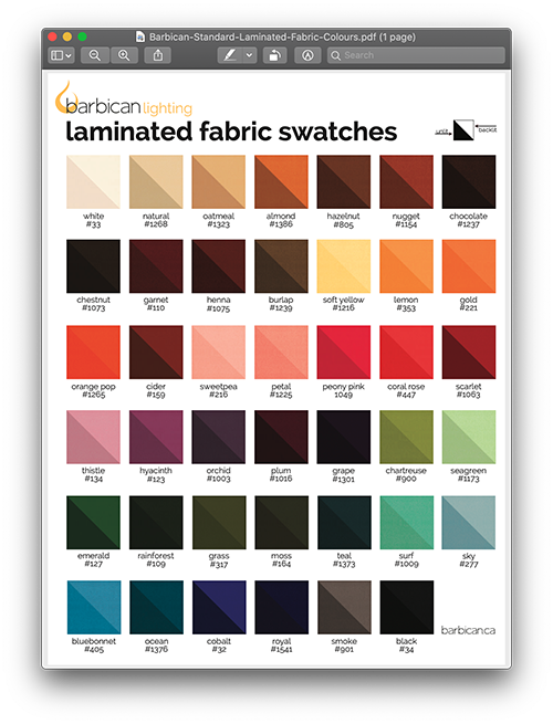 Barbican Standard Laminated Fabric Colours